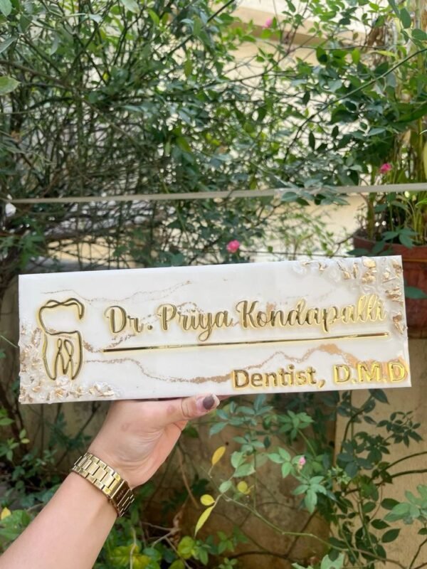 Luxury White & Gold Dentist Name Plate (Customized Name Plate)
