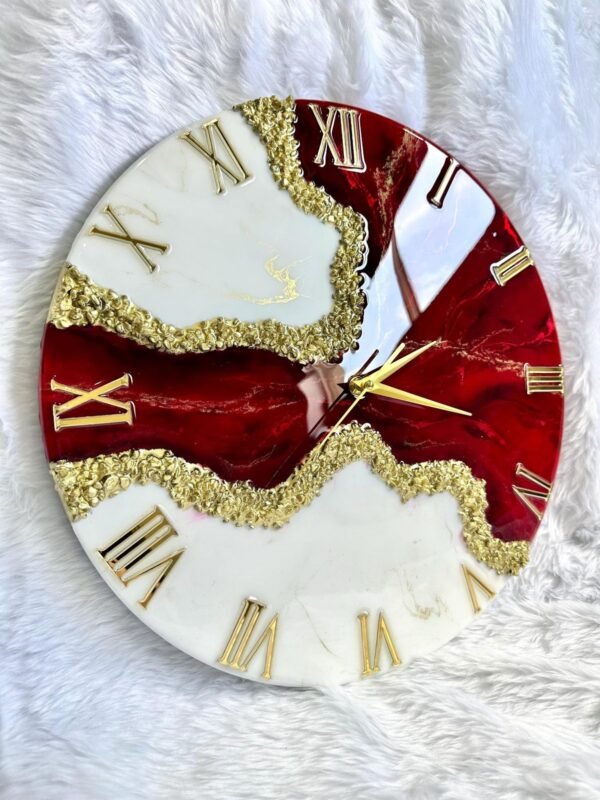 Luxury Red Epoxy Resin Wall Clock