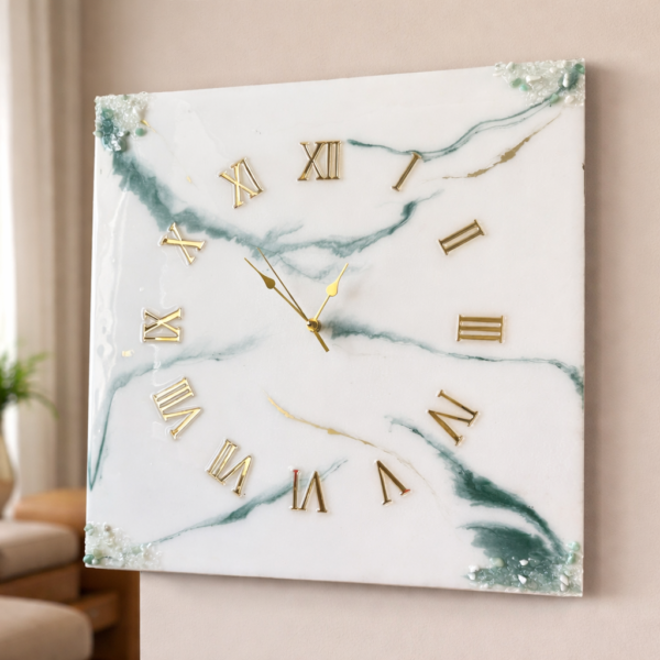 Luxury Green & White Geode Resin Wall Frame Clock