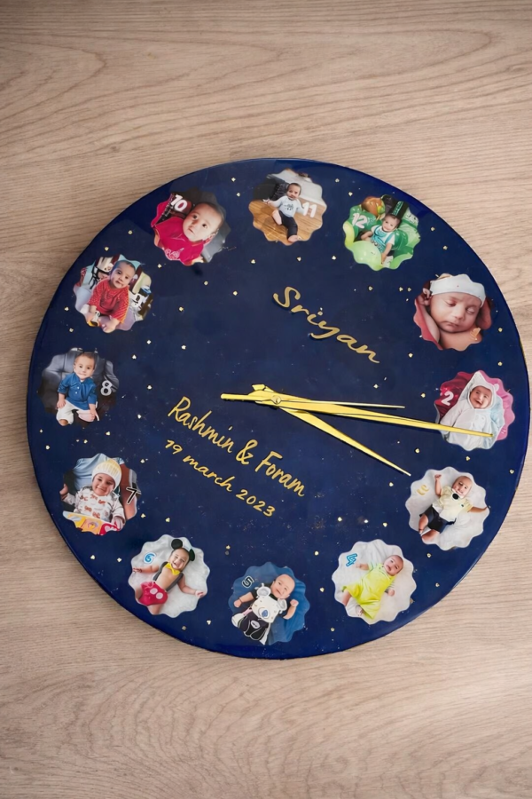 Milestone Baby Memory Personalized Resin Wall Clock with Photos (Customized)