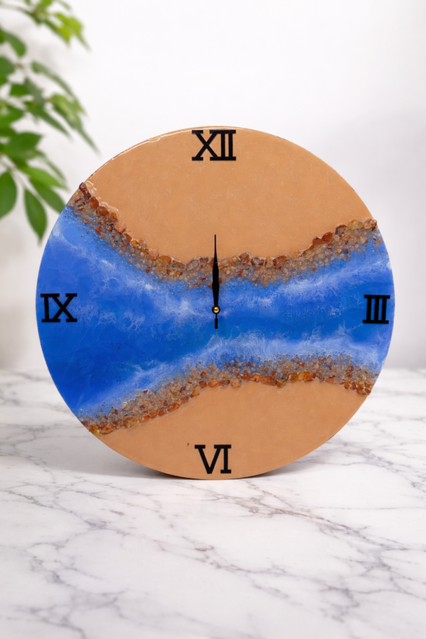 Ocean Wave Wall Clock, Blue Resin Art, Beach Theme