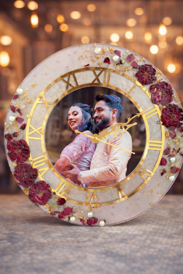 Rose Petal Crystal Personalized Resin Wall Clock with Photo (Customized)