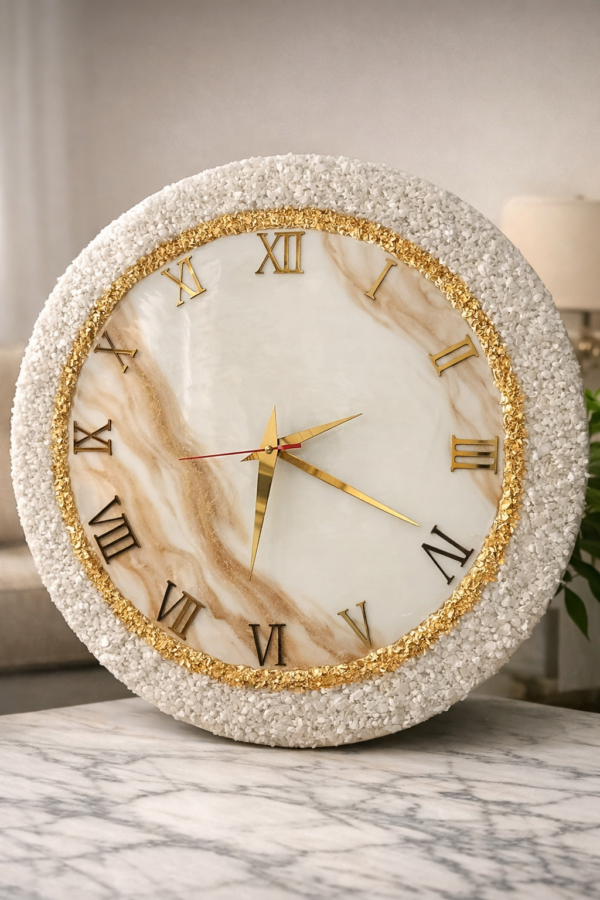 Royal Ivory & Gold Crystal Resin Wall Clock with Roman Numerals