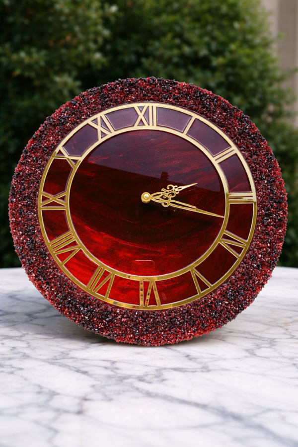 Royal Red & Gold Crystal Resin Wall Clock with Roman Numerals