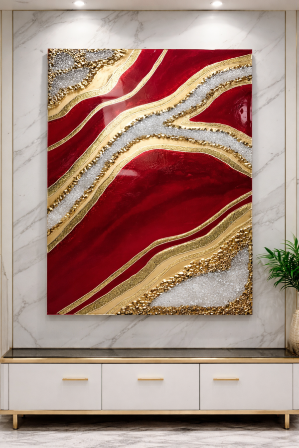 Royal Red & Gold Geode Resin TV Unit Back Panel (Customized)