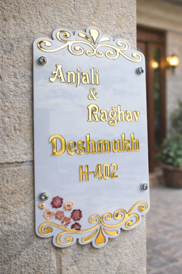 Royal White & Gold Designer Resin Name Plate (Customized Name Plate)